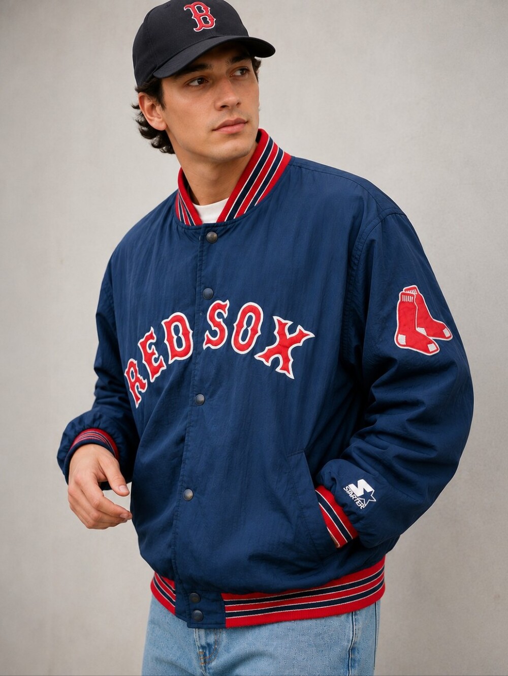 Vintage 90s Starter Diamond Collection Boston Red Sox Navy Jacket Mens Size XL
